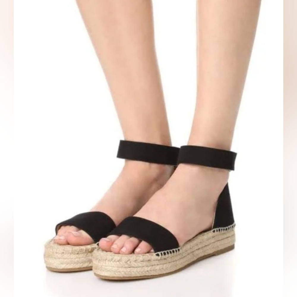 Splendid Jensen Platform Flatform Espadrille Suede Sandals Black 8.5